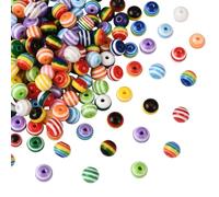 SOFPLATE 1 boîte de 200 perles Rondes Arc en Ciel à Rayures en Vrac 8mm en Résine Plastique Gomme Bubblegum Mignonnes Opaques Couleurs Assorties pour la Fabrication de Bijoux Bracelets Colliers Adulte
