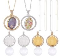 SOFPLATE 1 boîte de 24 plateaux à Pendentif Ronds de 30mm avec Lunette en Strass Plateau à Pendentif Cabochon Réglage de Pendentif Double Face Vierge Rotatif avec Chaîne en Acier Inoxydable pour Fourn