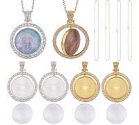SOFPLATE 1 boîte de 24 plateaux à Strass Pendentifs 25mm avec Cabochons en Verre Chaînes en Acier Inoxydable Plateau Rotatif Vierge Double Face Pendentif pour Fournitures de Fabrication de Bijoux Coll