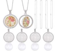 SOFPLATE 1 boîte de 24 Plateaux Ronds en Strass de 30mm Ensemble de Pendentifs à Lunette Ronde Plateaux à Cabochons en Verre Vierges Plateau Rotatif Double Face avec Chaînes en Argent pour la Fabrica