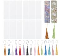 SOFPLATE 1 boîte de 30 signets de Sublimation de 4.7x1.5 pouces Marque Pages Vierges en Aluminium à Transfert Thermique Marque Pages D'Impression Recto en Vrac avec Pompons Colorés pour les Marque Pag