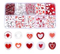 SOFPLATE 1 boîte de 300 pièces de 10 Styles de Perles en Acrylique en Forme de Cœur Perles en Vrac Mini Perles en Plastique Transparentes Blanches et Rouges pour la Saint Valentin pour la Fabrication