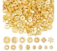 SOFPLATE 1 boîte de 300 pièces de 15 styles de Perles D'Espacement en Alliage Doré en Forme de Fleur en Vrac de Style Tibétain en Métal Rond Plat Cube Carré Baril Entretoises de Perles pour la Fabrica