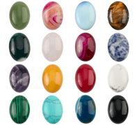 SOFPLATE 1 boîte de 32 cabochons Ovales à Dos Plat 16 styles Pierres Précieuses Naturelles Œil de Tigre Quartz Rose Aventurine Turquoise Cristal Perles Sans Trou Cabochon pour la Fabrication de Bijoux