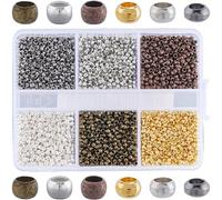 SOFPLATE 1 boîte de 3600 pièces de 6 Couleurs de Perles à Sertir Rondes en Laiton Kit de Perles à Sertir pour Bijoux Petite Rondelle de 2mm Bouchon en Cuivre Perles D'Espacement en Or Perle D'Extrémi