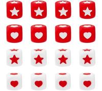 SOFPLATE 1 boîte de 40 pièces de 4 Styles de Perles en Silicone en Forme de Cœur Rouge Perles en Silicone en Forme de Cœur Rouge et Blanc de 12mm Cube Étoile en Caoutchouc Souple pour la Saint Valent