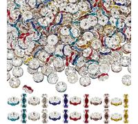 SOFPLATE 1 boîte de 400 Perles D'Espacement en Strass de Couleur Aléatoire de 8mm Perles en Cristal à Bord Ondulé en Laiton Acrylique Perles Ondulées pour la Fabrication de Bijoux Fournitures de BRIC