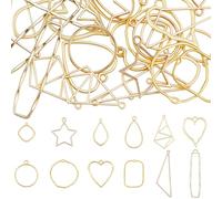 SOFPLATE 1 boîte de 48 pendentifs Dorés à Dos Ouvert 12 styles en Résine Cadre Creux en Alliage Géométrique pour Fabrication de Bijoux en Résine UV Fournitures de Bricolage Fleurs Pressées Boucles D'O