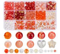 SOFPLATE 1 boîte de 480 pièces de Kit de Fabrication de Bracelets Perles Assorties de 8mm Perles Rondes en Verre Orange 20g Perles de Rocaille Intercalaires Perles de Cristal à Facettes de 4mm pour