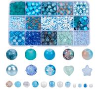 SOFPLATE 1 boîte de 480 pièces de Kit Perles Bleues de Fabrication de Bracelets Perles de Verre 20g Perles de Rocaille Intercalaires 4mm Perles de Cristal à Facettes pour Bracelets Boucles