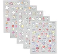 SOFPLATE 1 boîte de 5 feuilles de 5 styles D'Autocollants pour Ongles Animaux Mignons 5D en Relief Autocollants pour Nail Art Motif Ours Lapin et Fleur Autocollants pour Ongles D'Orteils Décoration po