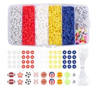 SOFPLATE 1 boîte de 5204 pièces de Perles Rouges Blanches et Bleues Kit de Perles D'Argile Patriotiques Sport Basket Ball Baseball Rugby Football Perles Heishi avec Lettres pour le Jour de L'Indépenda
