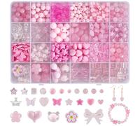 SOFPLATE 1 boîte de 578 perles Roses Assorties Kits de Perles Mignonnes en Acrylique Papillon Cœur Fleur Étoiles Ours Perles Esthétiques Kawaii en Vrac pour la Fabrication de Bijoux Fournitures de Bri