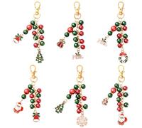 SOFPLATE 1 boîte de 6 breloques de Sac de Noël Ensemble de Porte Clés de Noël en Vrac Alliage Esthétique Flocon de Neige Cloche Couronne de Père Noël Ornements D'Arbre Breloques en Émail pour Sac à Ma