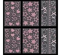 SOFPLATE 1 boîte de 6 feuilles de 3 styles de Strass Autocollants pour le Visage Pierres Précieuses Autocollantes en Vrac Rose Blanc Étoile Cœur Ruban Nœud Ours Lapin à Coller Sur les Pierres Précieus