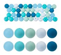 SOFPLATE 1 boîte de 60 perles Rondes en Silicone Bleues en Vrac de Couleurs Mélangées de 15mm et 16mm en Caoutchouc Souple pour Bracelets Porte Clés Stylos à Perles Colliers Fabrication de Bijoux Perl