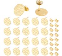 SOFPLATE 1 boîte de 60 pièces de Boucles D'Oreilles Vierges à Dos Plat avec Boucle en Acier Inoxydable Doré Rond Texturé Composants de Clous D'Oreille pour la Fabrication de Bijoux Fournitures de Bric