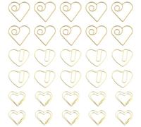 SOFPLATE 1 boîte de 60 Trombones en Forme de Cœur 3 Styles Mini Pinces à Reliure Dorées Trombones Décoratifs Pinces à Papier Marque Pages en Métal pour Journal Organisation de Documents Décoration de
