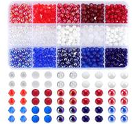 SOFPLATE 1 boîte de 750 perles en Cristal Rouge Blanc Bleu 6mm Kit de Perles en Verre Patriotiques Perle D'Espacement Ronde Bicône Perles en Vrac du 4 juillet pour Collier à Faire Soi Même Bracelet Bo