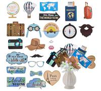 SOFPLATE 1 lot de 23 décorations de Gâteaux à Thème de Voyage Décorations de Fête à Thème de Voyage Mini Valise en Papier Carte du Monde Avion Décorations de Gâteaux pour Anniversaire Mariage Autour d