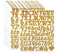 SOFPLATE 10 Feuille D'Autocollants à Paillettes Dorées de 1cm Lettres de L'Alphabet Autocollantes en Vinyle Symboles Chiffres Étoiles Cœurs Autocollants pour Boîte aux Lettres Panneau Adresse Scrapbo