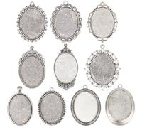 SOFPLATE 10 pièce 10 styles Cabochon Lunette Vierges Breloque Lunette Plateau Alliage Style Tibétain Vintage Plat Ovale Antique Argent Plateaux Pendentifs Paramètres pour la Fabrication de Bijoux Brel