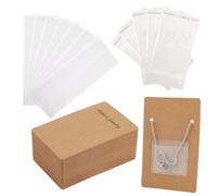 SOFPLATE 100 carte de Présentation de Collier en Papier Vierge avec 100 pochettes et Sacs Adhésifs 3.94 x 2.56 rectangles en Carton BurlyWood pour L'Affichage la Vente de Boucles D'Oreilles L'Emballag