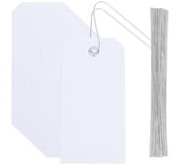 SOFPLATE 100 étiquette D'Expédition Blanche Vierge Étiquettes en Plastique Imperméables Rectangulaires de 4.7 x 2.4 pouces Étiquette Suspendue Robuste avec Fil de Fer Étiquettes D'Identification du No
