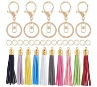 SOFPLATE 100 kit de Fabrication de Porte Clés à Pompon en Cuir avec Porte Clés et Anneaux de Jonction Plaqués Or 18 carats Véritables Accessoires de Bijoux pour Porte Clés Fournitures de Fabrication d