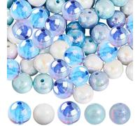 SOFPLATE 100 pièce de 5 couleurs de Perles Bleues de 16mm en Vrac Perles Acryliques Opaques Rondes de la Série Summer Sea Perles de Stylo en Vrac Plaquées de Couleur AB pour la Fabrication de Bijoux C