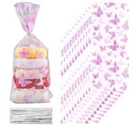 SOFPLATE 100 Sachet de Friandises Papillon de 10.9 x 4.9cm Sachet Transparent en Papier Capucine avec Attaches Torsadées Pochette Cadeau en Plastique OPP pour Mariage Biscuits Pâtisserie Bonbons Popc