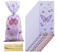 SOFPLATE 100 Sachet Plastique Papillon de 10.9 x 4.9cm Petite Pochette en Papier Capucine avec Attaches Dorées Emballage Alimentaire Rectangulaire en Papier Capucine OPP pour Biscuits Savons Bonbons