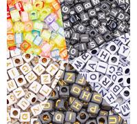 SOFPLATE 1000 pcs 5 Styles Lettre Perles Carrées 6mm Alphabet Perles Cube Noir Blanc Or Transparent Cubique Mixte AZ Lettres Perles en Vrac pour la Fabrication de Bijoux Bracelet Fournitures Accessoir