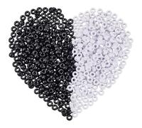 SOFPLATE 1000 pièce de Perles Intercalaires en Forme de Tonneau 2 Couleurs Blanc et Noir Petites Perles de 9 x 6mm en Plastique Opaque Grand Trou Lisses et Amples pour la Fabrication de Bijoux Bracel