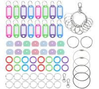 SOFPLATE 100Pcs Coloré Touches Capuchons Couvertures en Plastique Porte Clés Étiquettes Porte Clés avec Étiquettes Fil Porte Clés Carte Clés Identifiant Anneaux Toppers Ensemble pour Clés Organisation