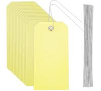 SOFPLATE 100Pcs Étiquettes D'Expédition Jaunes Étiquettes en Plastique Vierges et Imperméables Rectangle de 4.7 x 2.4 pouces avec Fil de Fer Œillet en PVC Kit D'Étiquetage D'Identification de Nom à Su