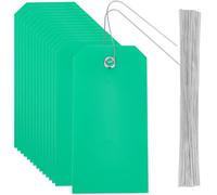 SOFPLATE 100Pcs Étiquettes D'Expédition Vertes Étiquettes Vierges Imperméables avec Fil de Fer Œillet de Suspension Étiquettes D'Identification de Nom Rectangulaires en Plastique de 4.7 x 2.4 pouces K