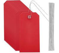 SOFPLATE 100Pcs Étiquettes Rouges Vierges Étiquettes D'Expédition Imperméables avec Œillet de Suspension en Fil de Fer Rectangle 4.7 x 2.4 pouces Kit D'Étiquetage D'Identification de Nom en Plastique