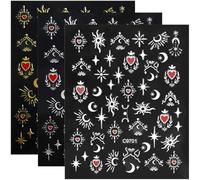 SOFPLATE 12 Feuille de 6 Autocollants pour Ongles en Forme de Cœur et de Lune Autocollants pour Ongles Célestes Étoiles Colorées Univers Esthétiques Vintage Autocollants en Pet pour Manucure Conseils