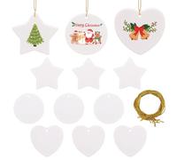 SOFPLATE 12 pièce 3 styles Décorations en Céramique à Sublimation Panneaux Suspendus avec Ficelle Dorée Cœur Blanc Impression Par Pression Disques en Porcelaine pour Loisirs Créatifs Décoration de Noë