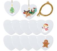 SOFPLATE 12 pièce de Décorations de Sublimation en Forme de Cœur en Céramique avec Cordons en Porcelaine Blanche Transfert Thermique Pendentifs Personnalisés Étiquettes pour Sapin de Noël Mariage Bric