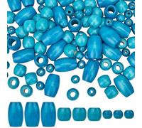 SOFPLATE 130 pièce 3 Styles de Perles en Bois Bleues Gros Trou Perles en Bois en Vrac Macramé Style Rustique Vintage Perles Rondes en Forme de Tonneau Entretoises Libres pour la Fabrication de Bijoux