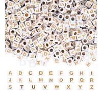 SOFPLATE 1400 pièce de Perles en Forme de Cube de 6mm avec Lettres de L'Alphabet Carrées Mini Police Dorée en Acrylique Blanc Perles D'Espacement pour la Fabrication de Bijoux Bracelets D'Amitié Colli