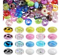 SOFPLATE 150 pièce 5 styles de Perles Arc en Ciel à Gros Trou Perles D'Espacement Européennes à Gros Trou Rondelles à Facettes en Acrylique de Couleur AB Perles Rondes Plates en Vrac pour la Fabricati