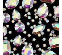 SOFPLATE 156 pièce 7 styles Strass à Coudre en Cristal AB Dos Plat Pierres Précieuses à Coudre avec Griffes en Métal Petites Pierres Précieuses Rondes à Facettes en Forme de Larme Accessoires pour Vêt