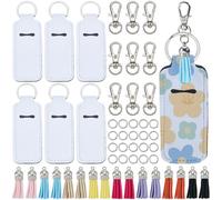 SOFPLATE 16 ensembles 68 pièces Supports à rouges à lèvres en blanc pour sublimation en gros Supports à rouges à lèvres porte-clés pour sublimation avec Porte-clés à franges colorées Ensemble de décor