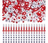 SOFPLATE 1600 kit de Perles de Saint Valentin 4mm Kit de Bracelet en Perles de Rocaille en Verre Perles Acryliques Rouges et Blanches avec Lettres D'Amour pour Kits de Fabrication de Bijoux Fourniture