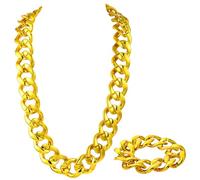 SOFPLATE 2 Pièces 35,43 Pouce/90cm Collier Or Massif Costumé Collier Rapper Grand Épais Cuban Acrylique Style Punk Années 80 90 Chaîne Bracelet Kit Accessoire pour Vêtements Costumes Bar Fête DIY Déco