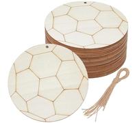 SOFPLATE 20 pièce de Découpes de Sport en Bois Découpes en Bois de Football Tranches de Bois en Forme de Football Non Finies Ornements Suspendus avec Ficelles Étiquettes de Balle de Sport Vierges en B