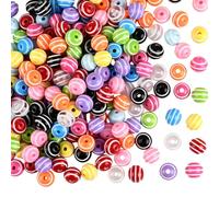 SOFPLATE 200 pièce de Perles Intercalaires Rayées en Résine Arc en Ciel de 8mm Petites Boules Rondes Colorées Gomme Bubblegum Lisses en Acrylique Accessoires pour la Fabrication de Bijoux Bracelets Co